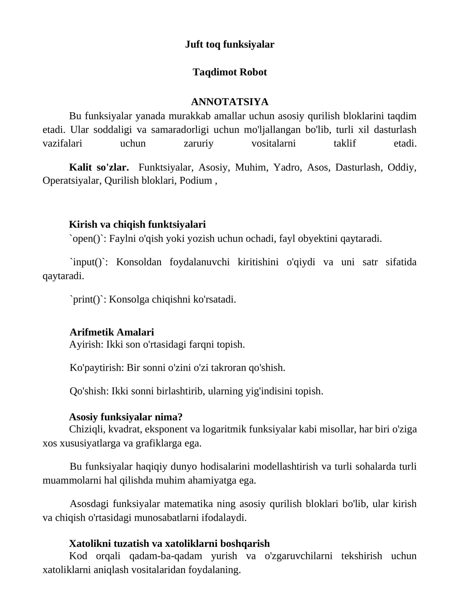 Juft toq funksiyalar