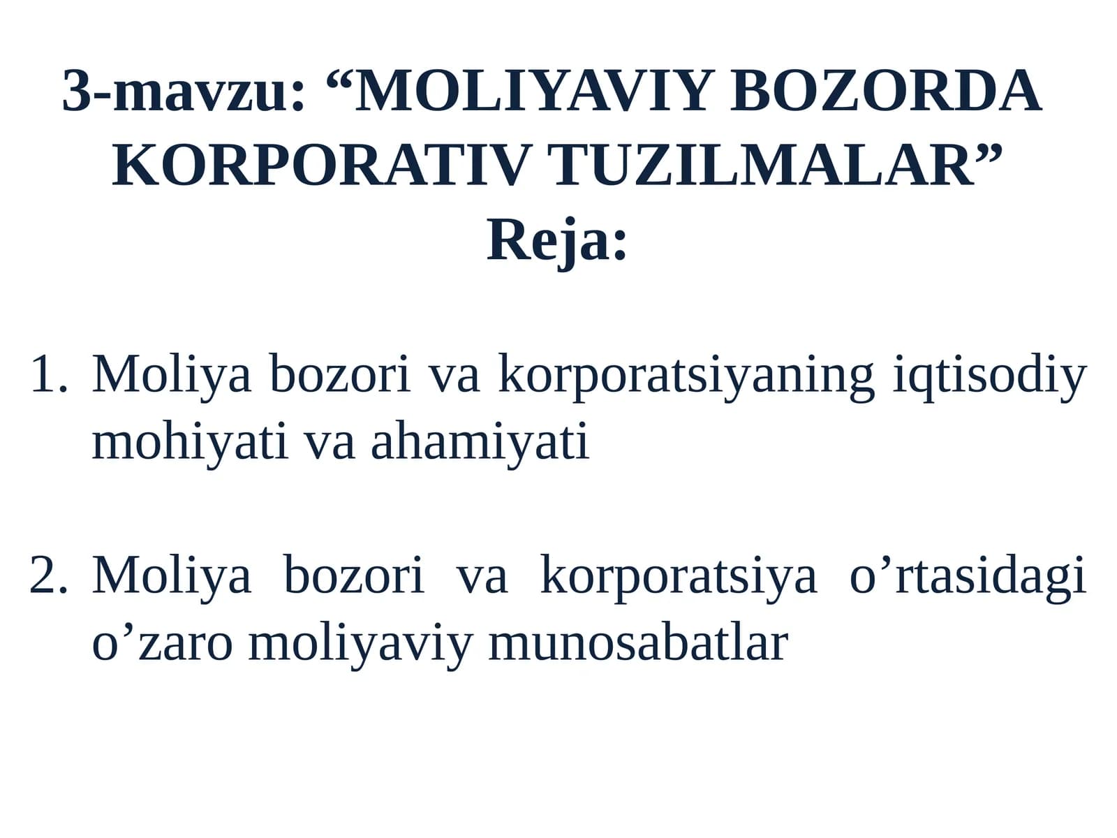 “MOLIYAVIY BOZORDAKORPORATIV TUZILMALAR”