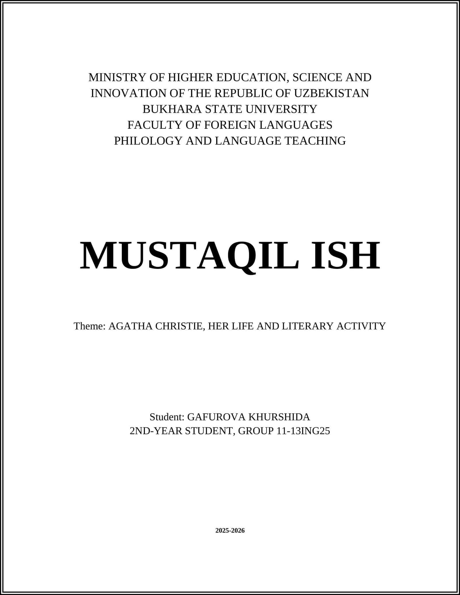 AGATHA CHRISTIE, HER LIFE AND LITERARY ACTIVITY