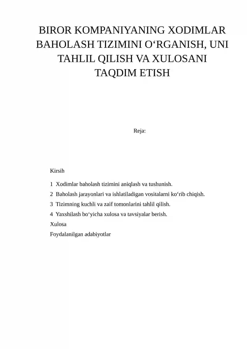 Xodimlar Baholash Tizimi