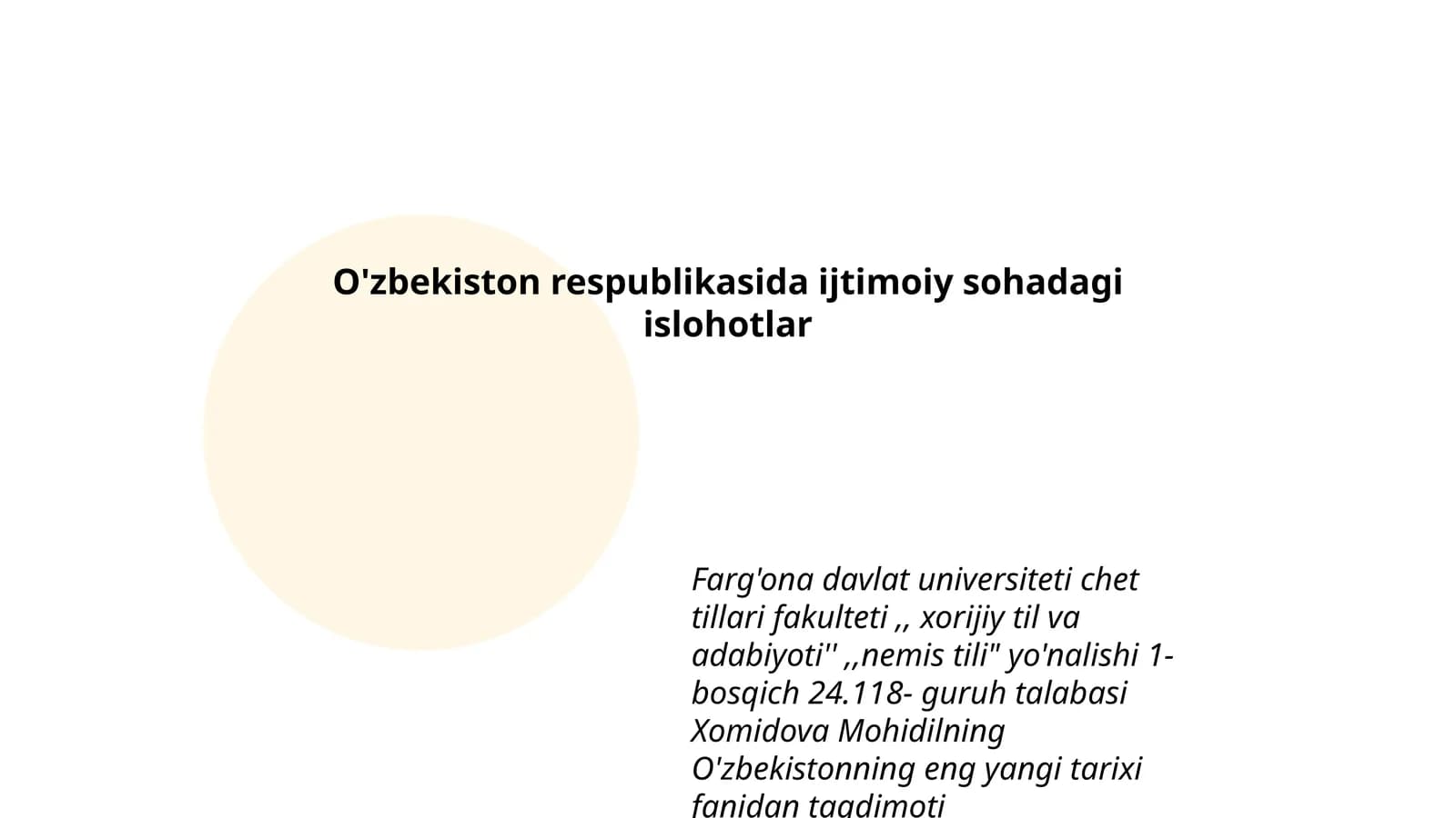 O'zbekistonning eng yangi tarixi fanidan taqdimoti