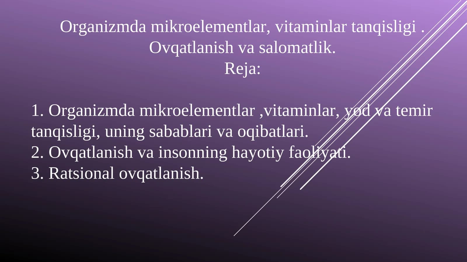 Organizmda mikroelementlar, vitaminlar tanqisligi