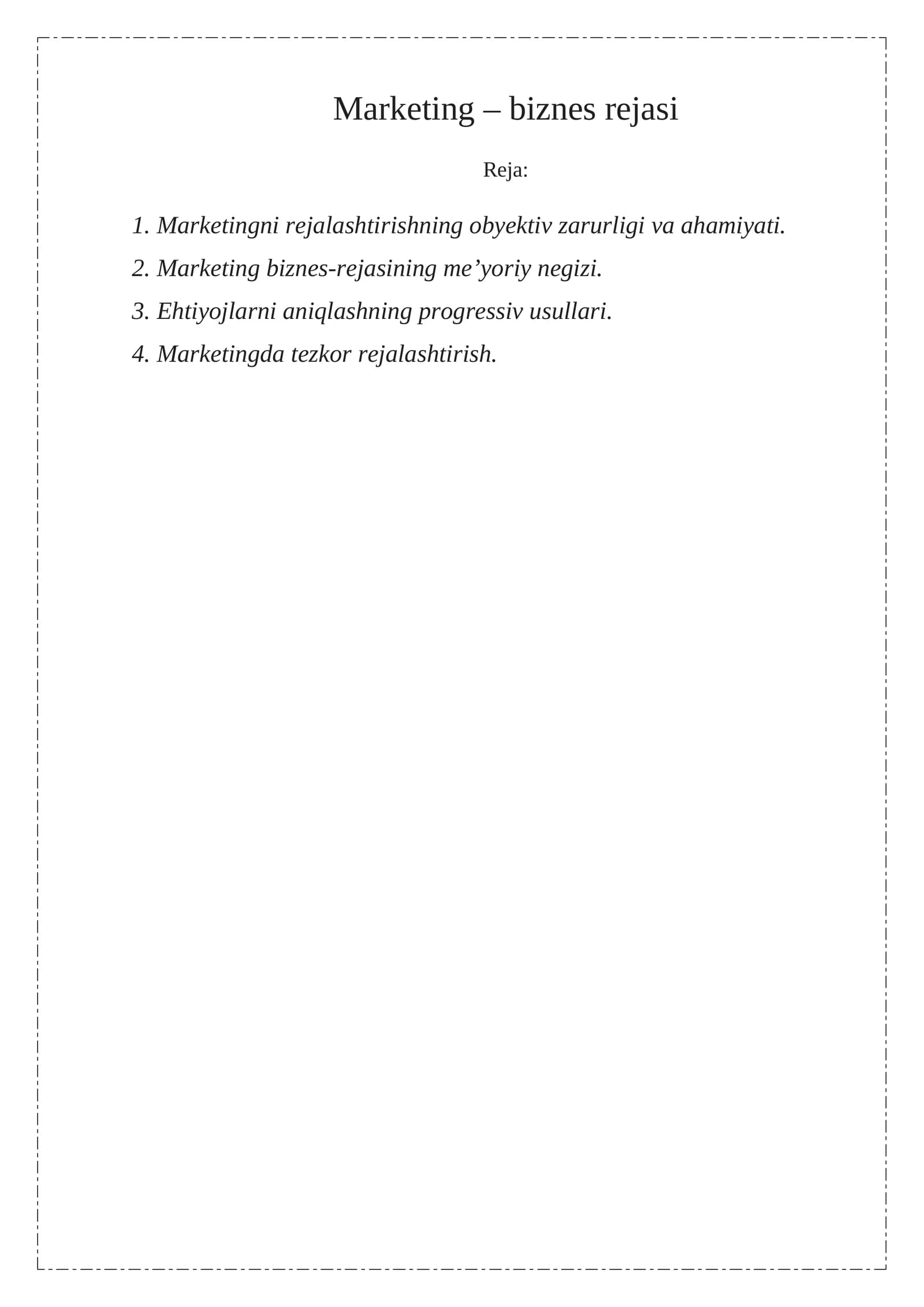Marketing – biznes rejasi