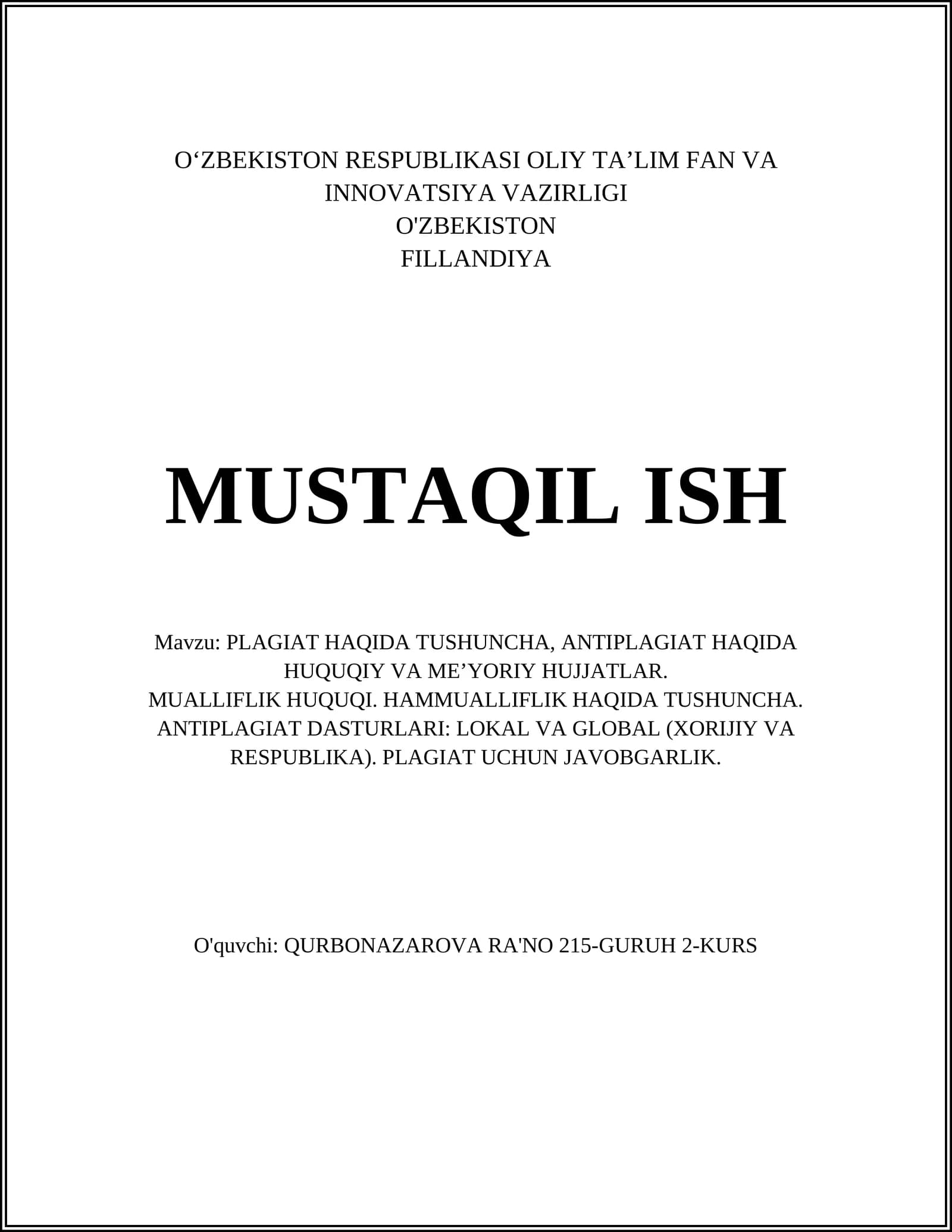PLAGIAT HAQIDA TUSHUNCHA VA ANTIPLAGIAT DASTURLARI