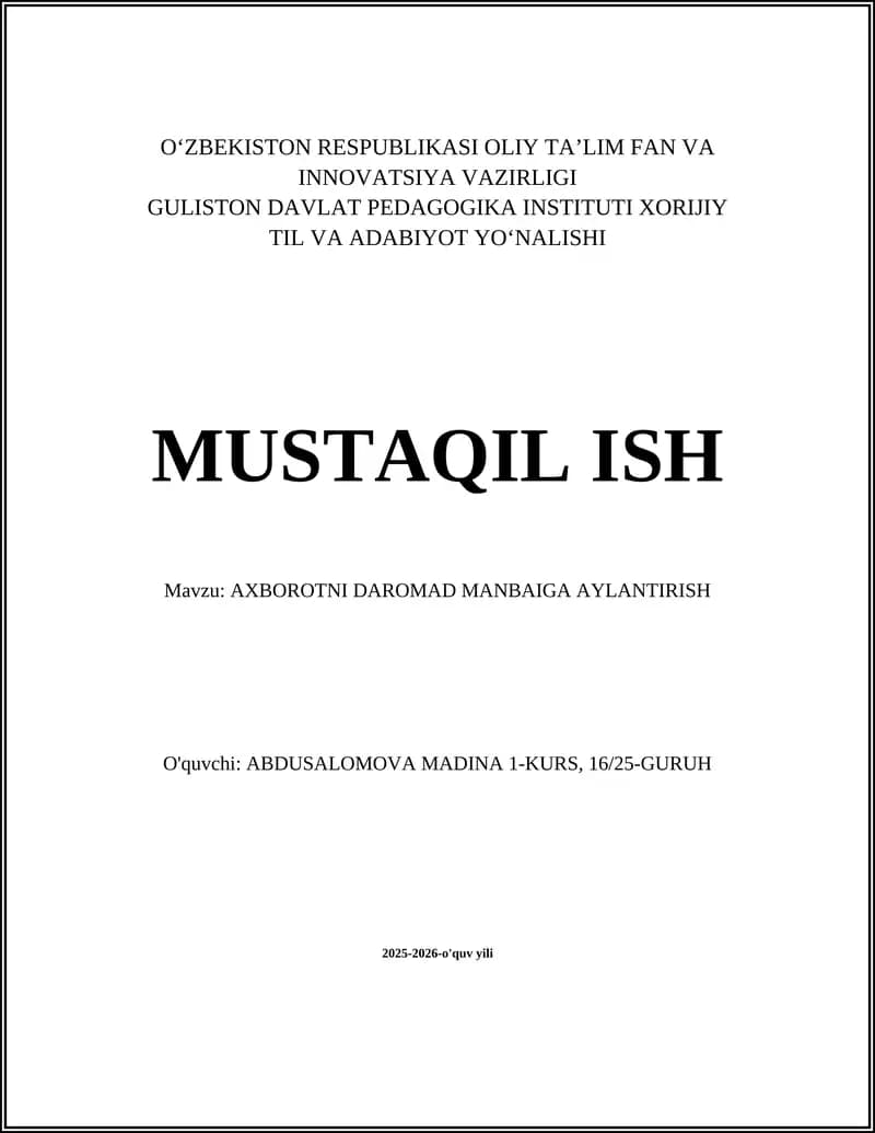 AXBOROTNI DAROMAD MANBAIGA AYLANTIRISH