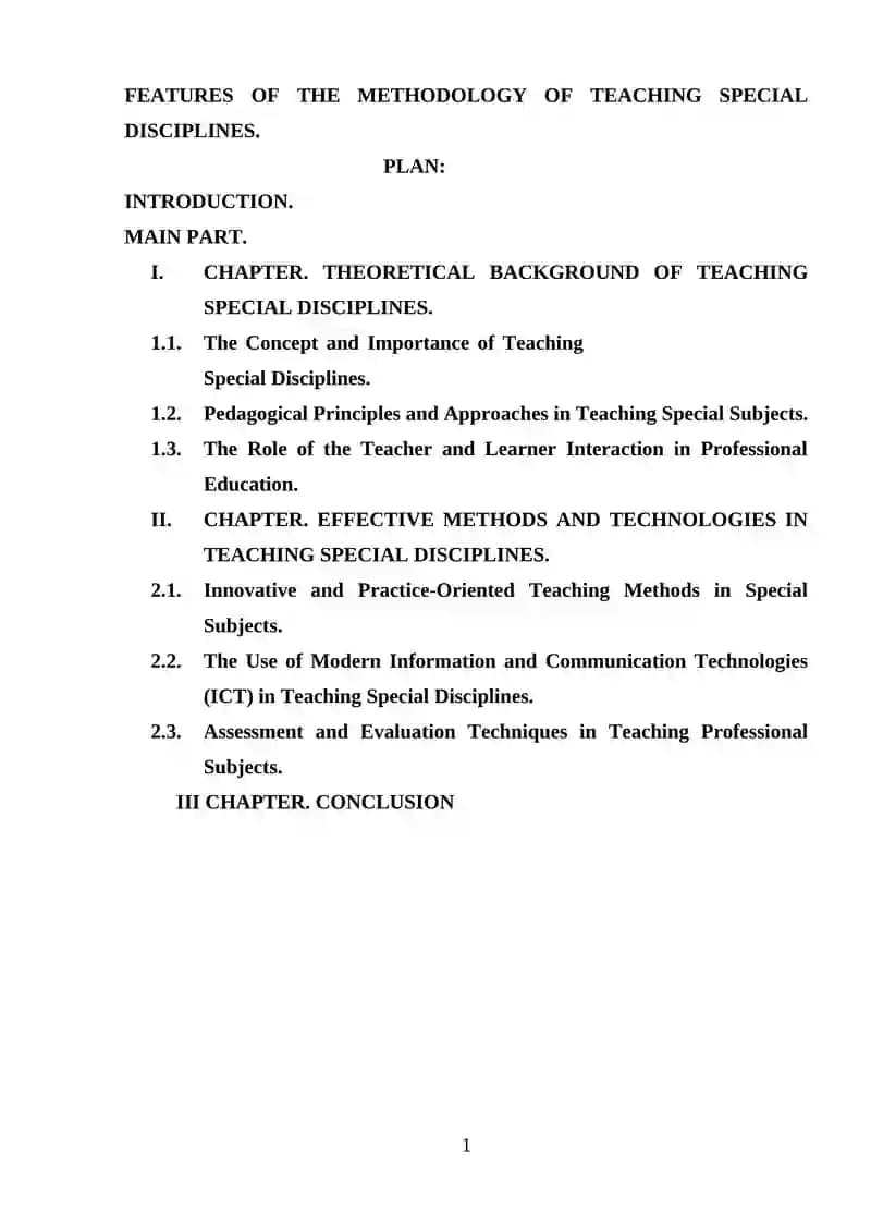 Methodology of Teaching Special Disciplines
