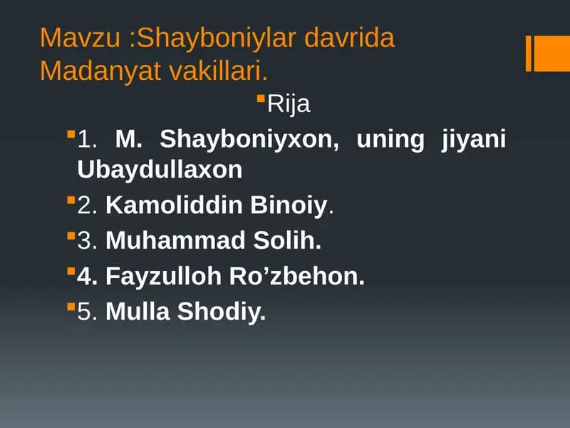 Shayboniylar davrida Madanyat vakillari