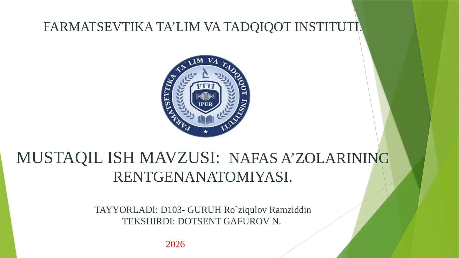 NAFAS A’ZOLARINING RENTGENANATOMIYASI