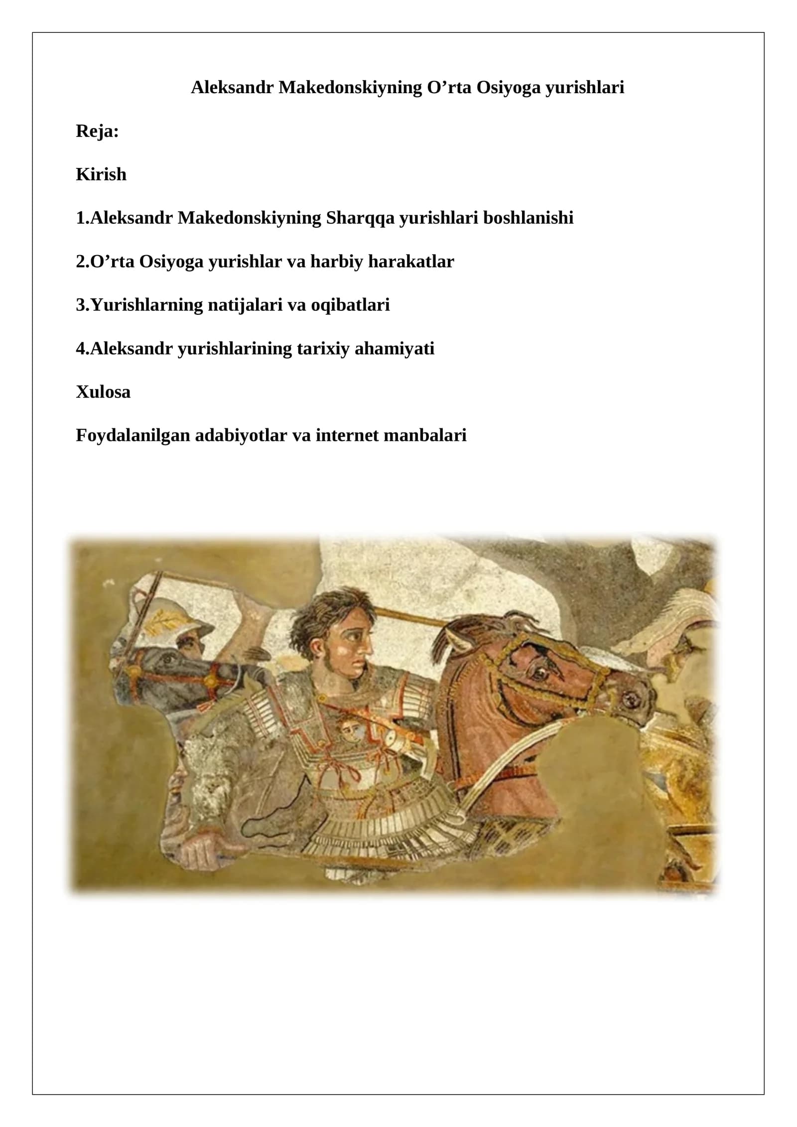 Aleksandr Makedonskiyning O’rta Osiyoga yurishlari