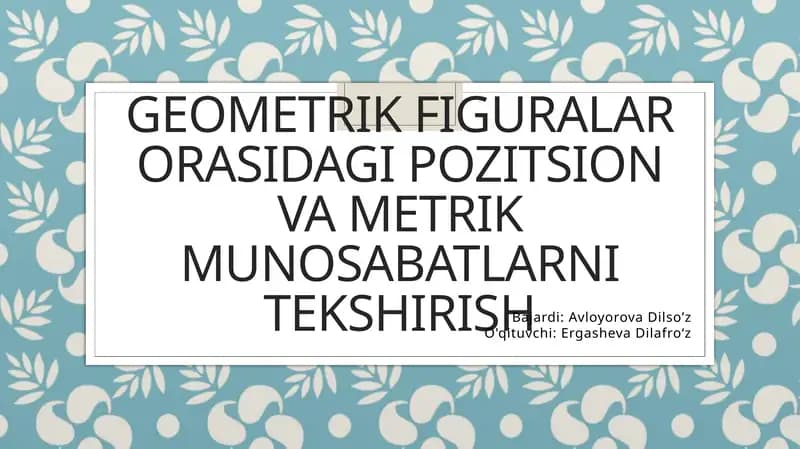Geometrik figuralarning asosiy tasnifi