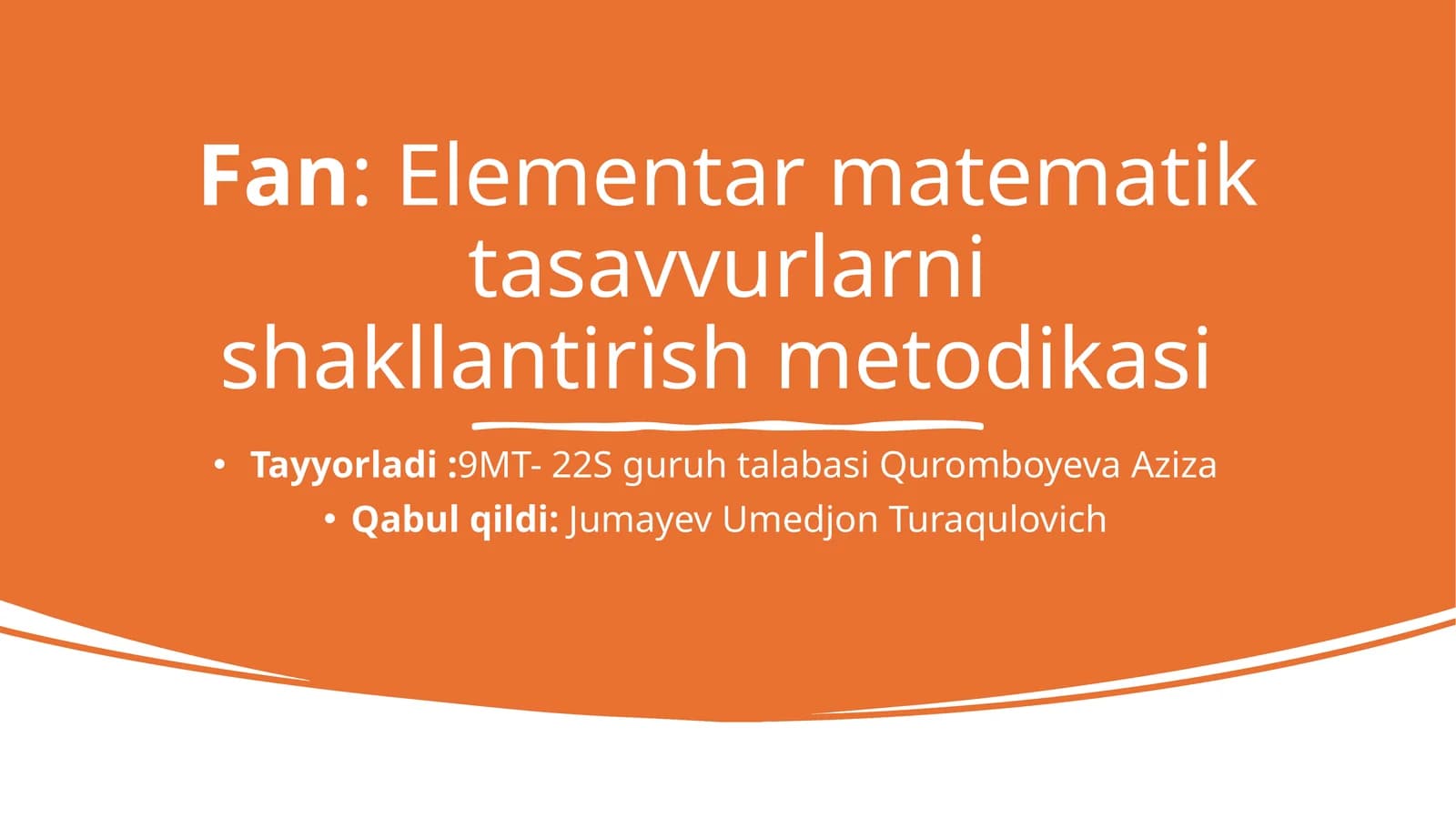 Elementar matematik tasavvurlarni shakllantirish metodikasi