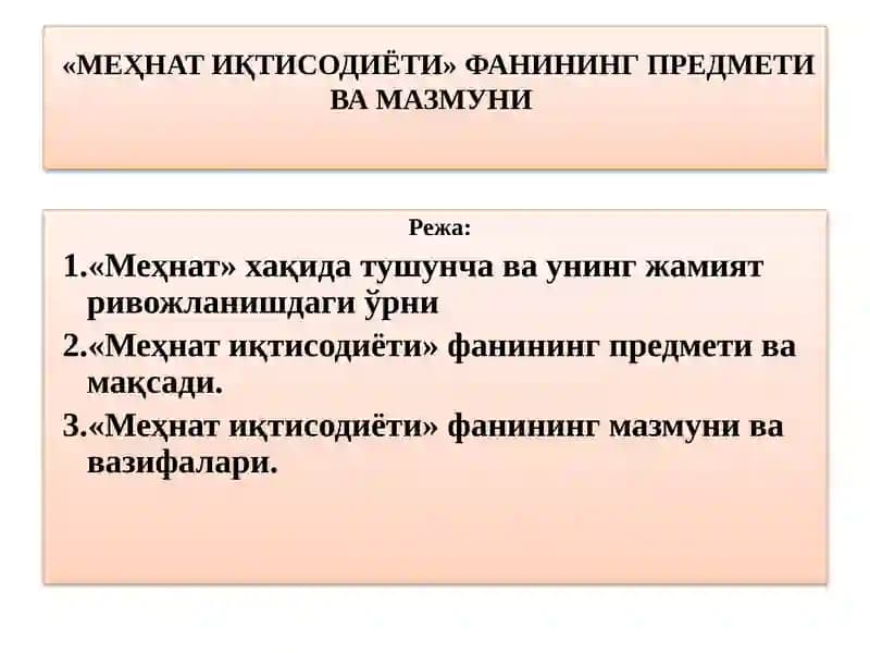 МЕҲНАТ ИҚТИСОДИЁТИ