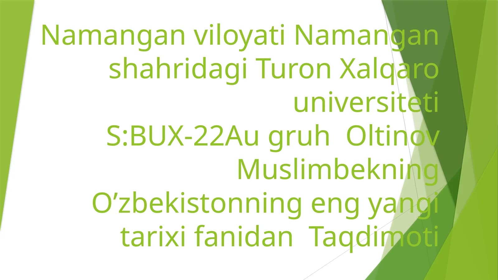 O’zbekistonning eng yangi tarixi fanidan Taqdimoti