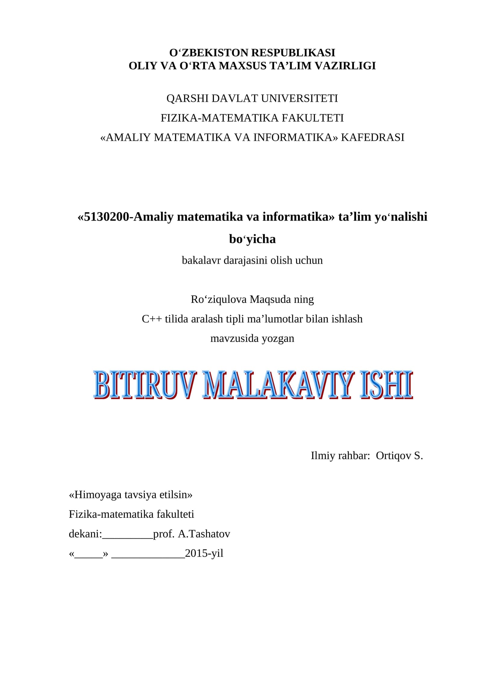 "C++ tilida aralash tipli ma’lumotlar bilan ishlash"