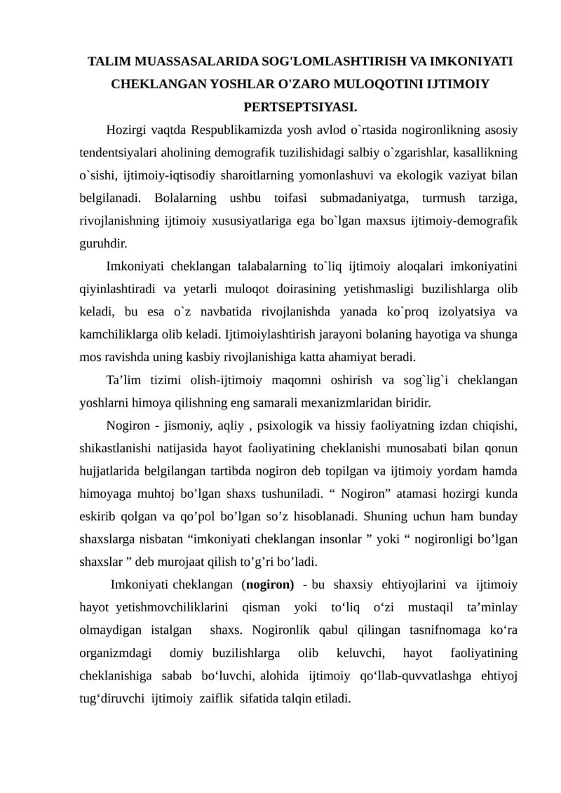 Imkoniyati Cheklangan Yoshlar