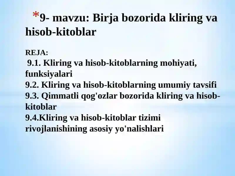 Birja bozorida kliring va hisob-kitoblar