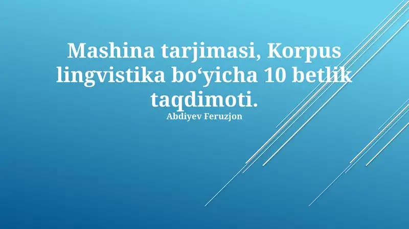 Korpus lingvistika va mashina tarjimasi