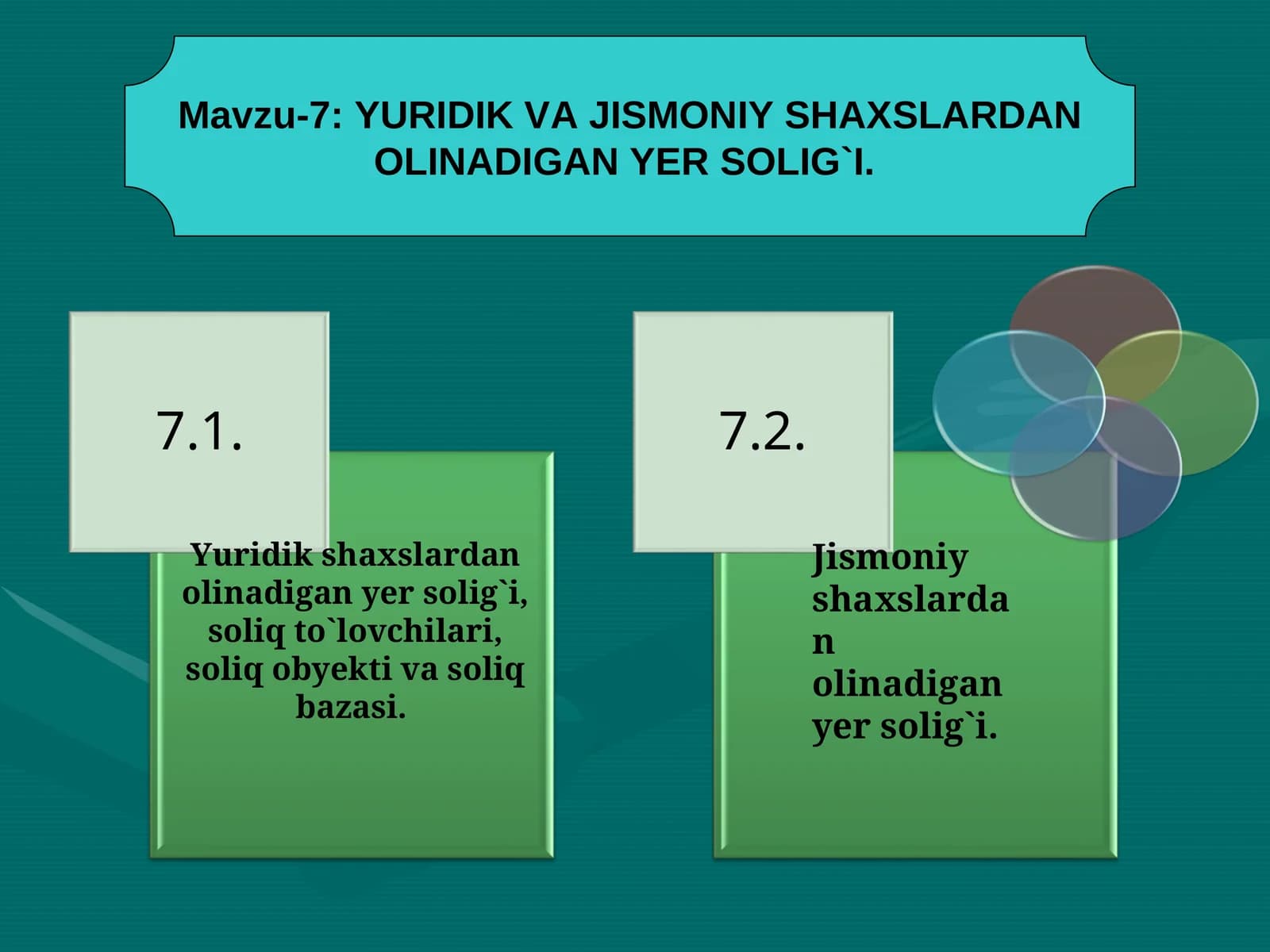 YURIDIK VA JISMONIY SHAXSLARDAN OLINADIGAN YER SOLIG`I