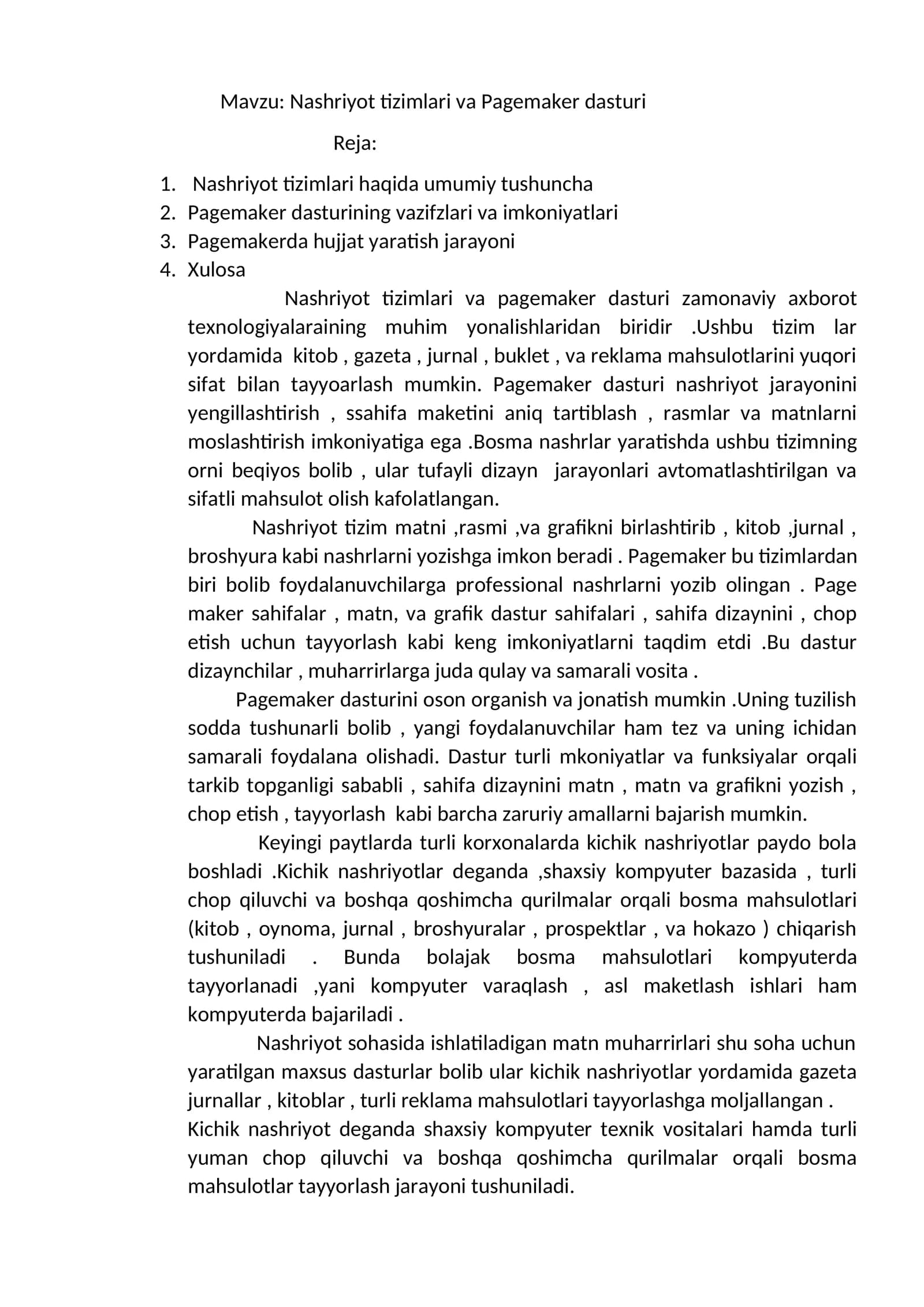 Nashriyot tizimlari va Pagemaker dasturi