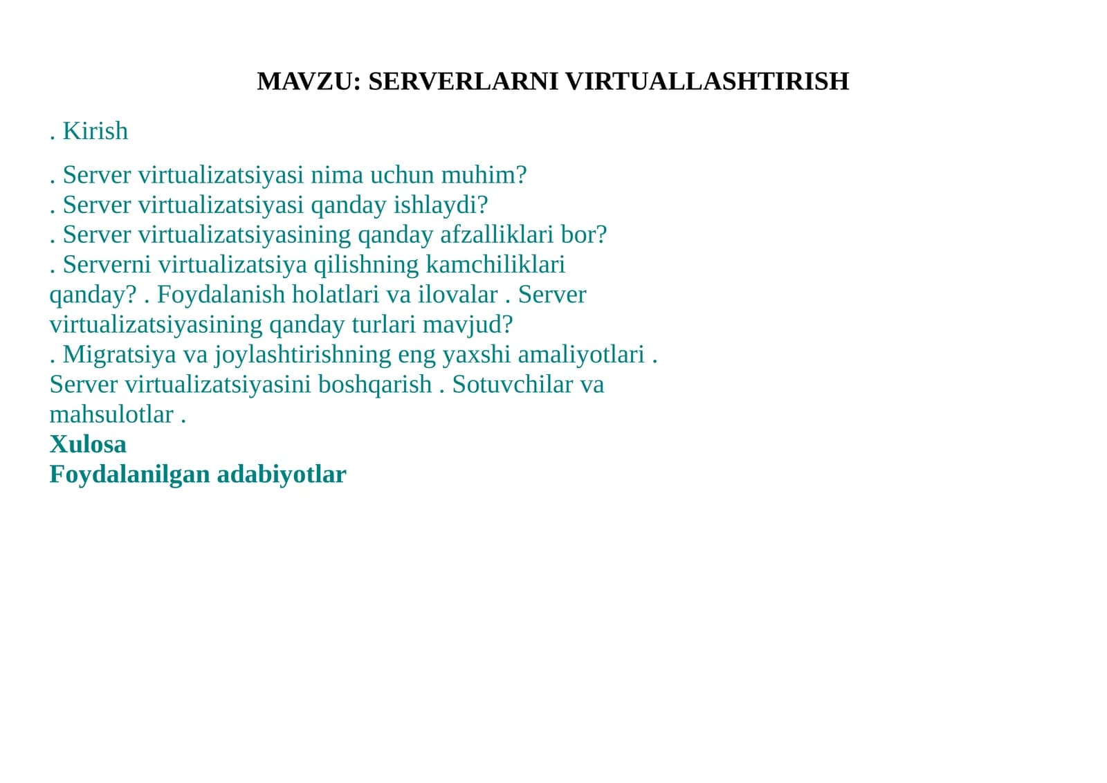 SERVERLARNI VIRTUALLASHTIRISH
