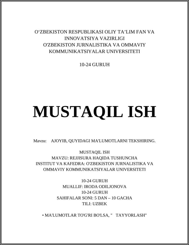 REJJISURA HAQIDA TUSHUNCHA