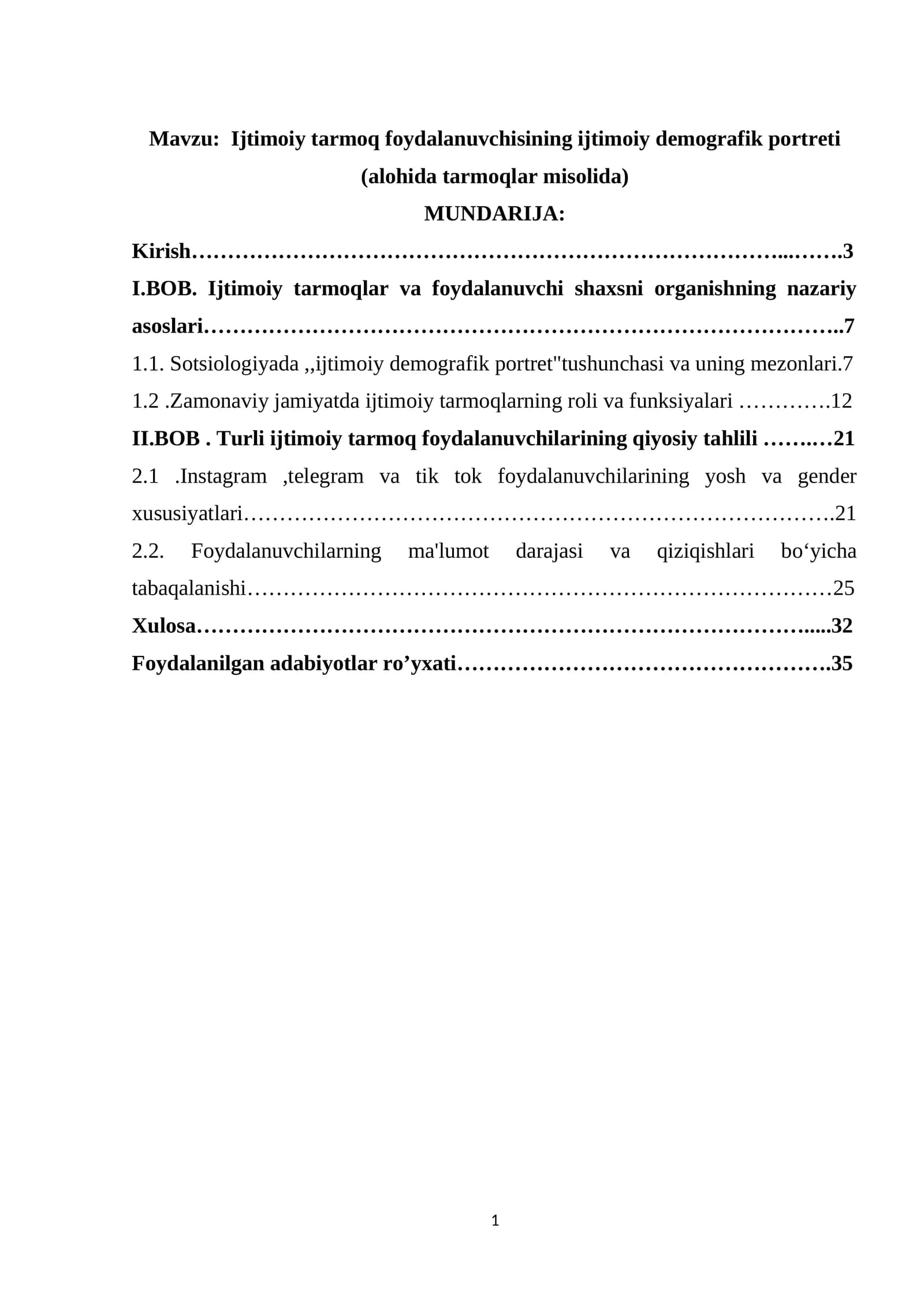 Ijtimoiy tarmoq foydalanuvchisining ijtimoiy demografik portreti (alohida tarmoqlar misolida)