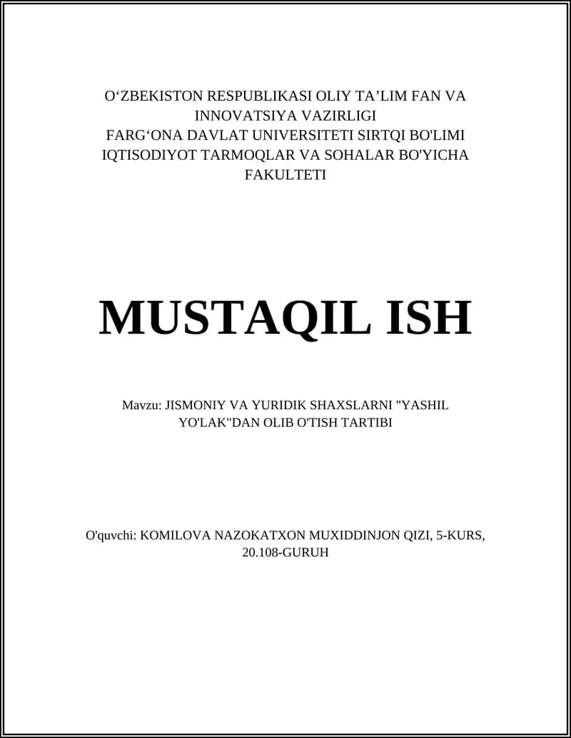 "Yashil yo'lak" tizimi