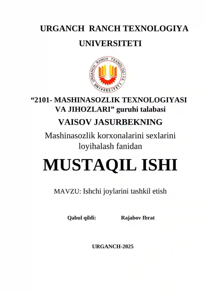 Ishchi jоylarini tashkil QILISH