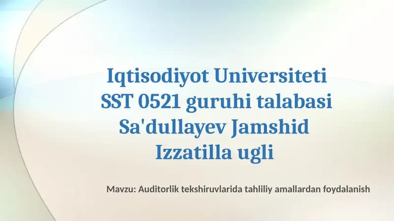 Auditorlik tekshiruvi tahliliy amallar