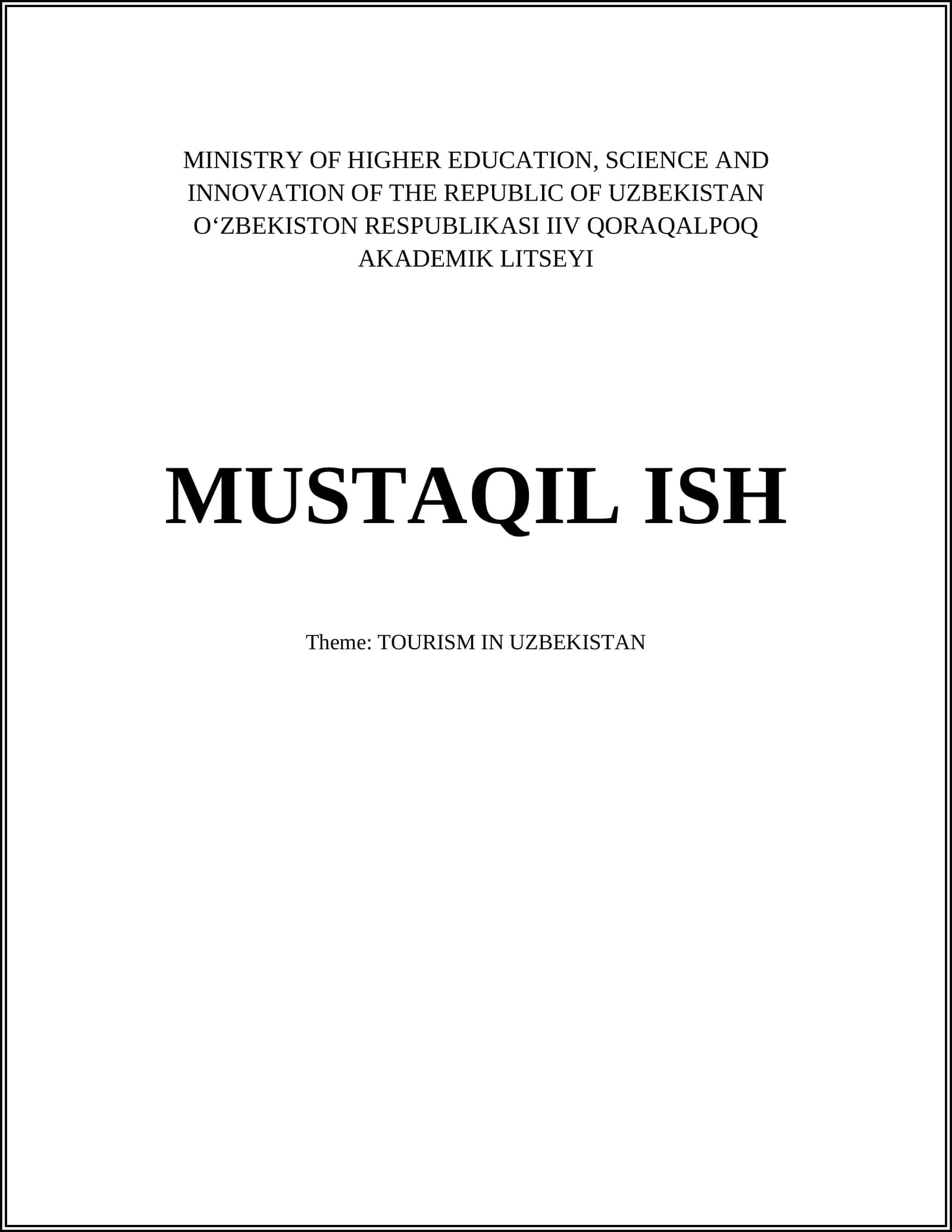 TOURISM IN UZBEKISTAN