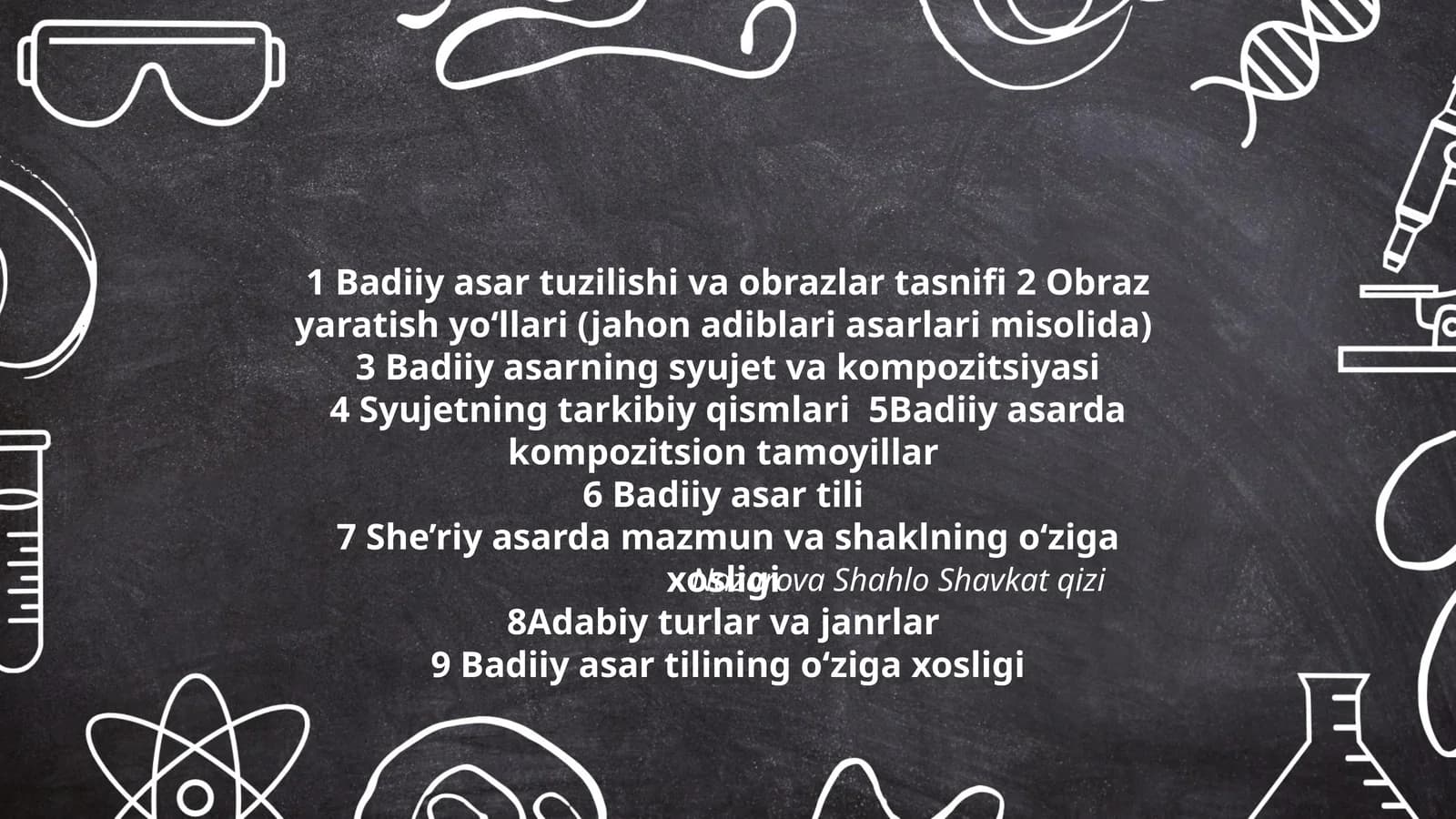 Badiiy asar tuzilishi va obrazlar tasnifi