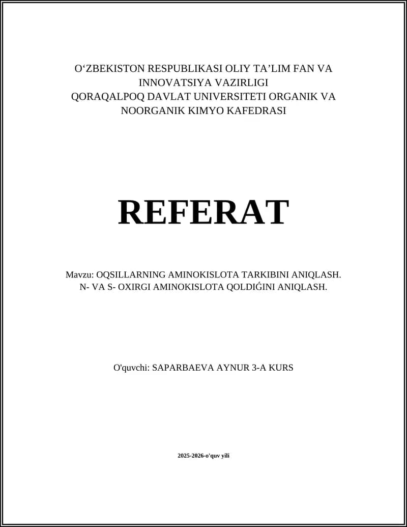 Oqsillarning aminokislota tarkibini aniqlash
