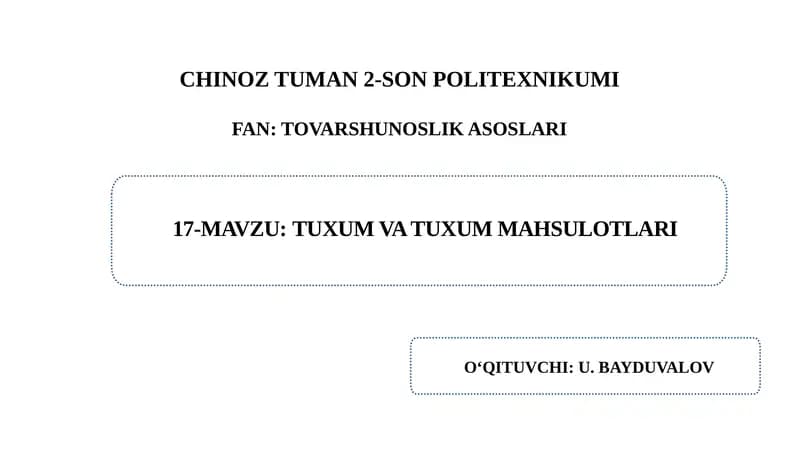 Tuxum va Tuxum Mahsulotlari