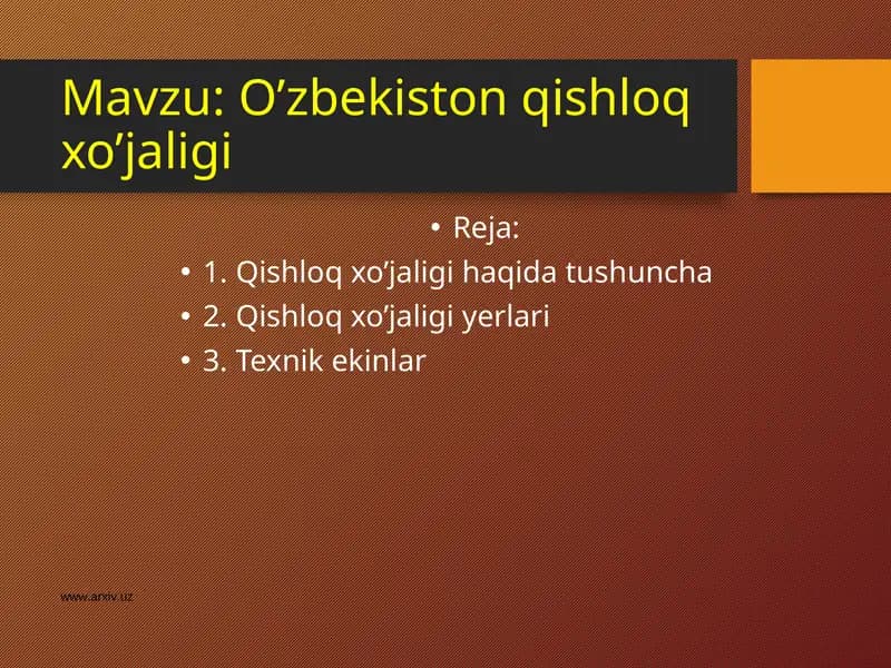 O’zbekiston qishloq xo’jaligi