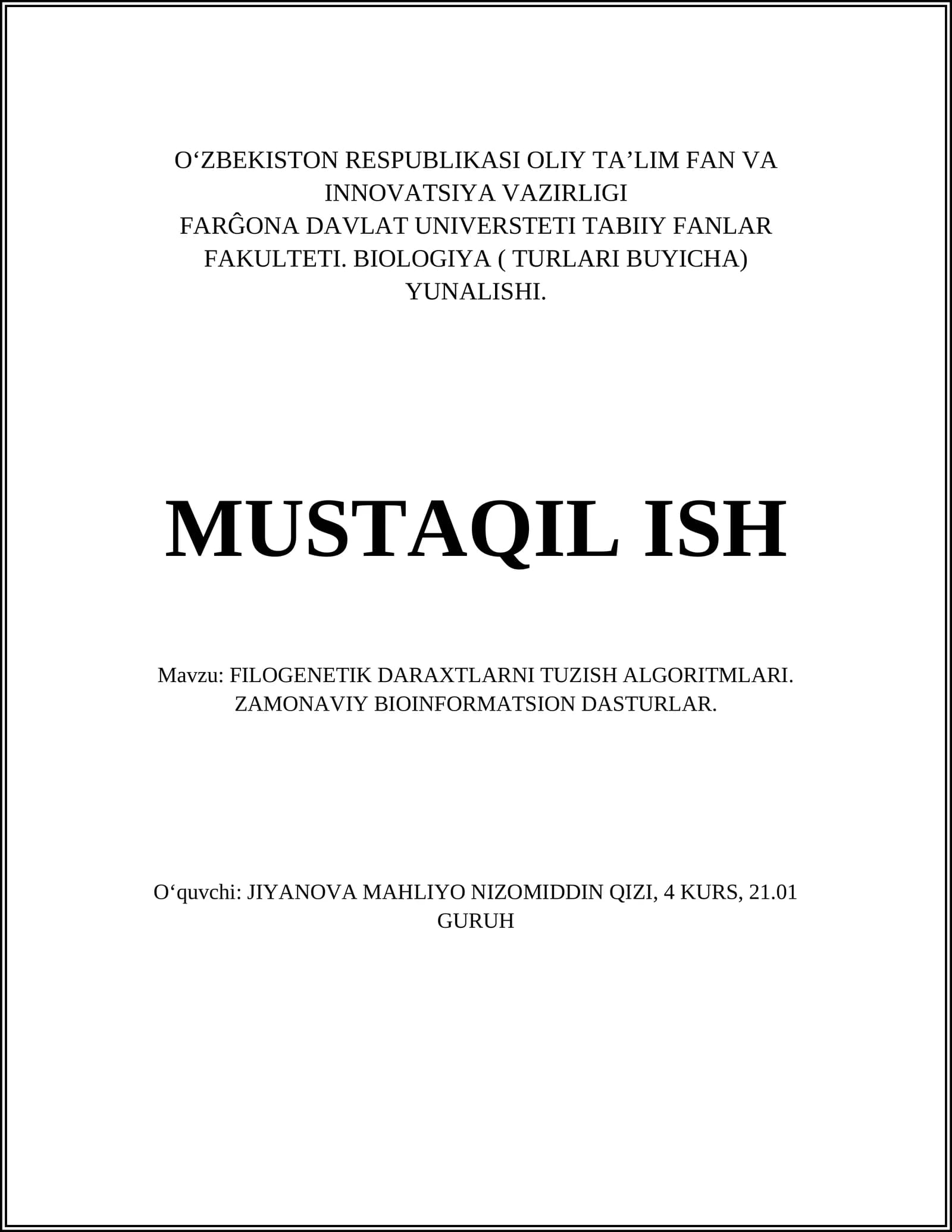 Filogenetik Daraxtlarni Tuzish Algoritmlari