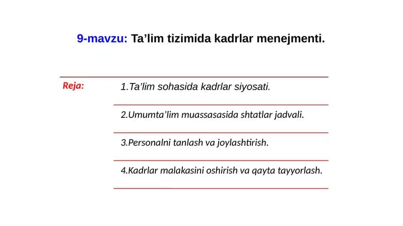 Ta’lim tizimi dakadrlar menejmenti