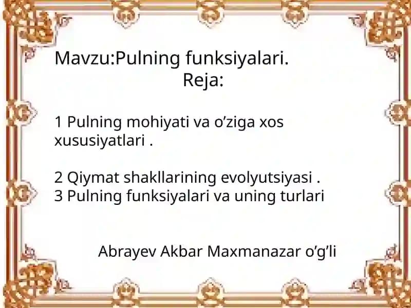 Pulning funksiyalari