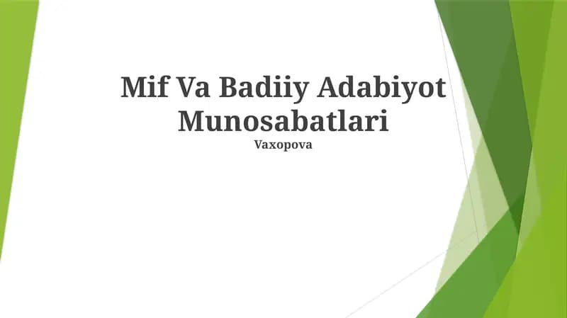 Mif Va Badiiy Adabiyot Munosabatlari