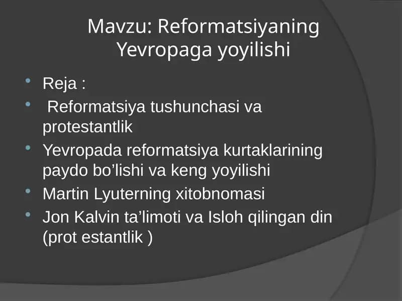Reformatsiyaning Yevropa ga yayilishi