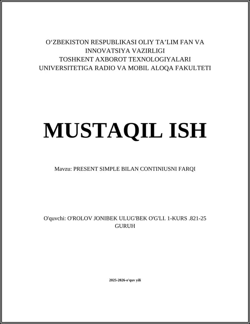 PRESENT SIMPLE BILAN CONTINIUSNI FARQI