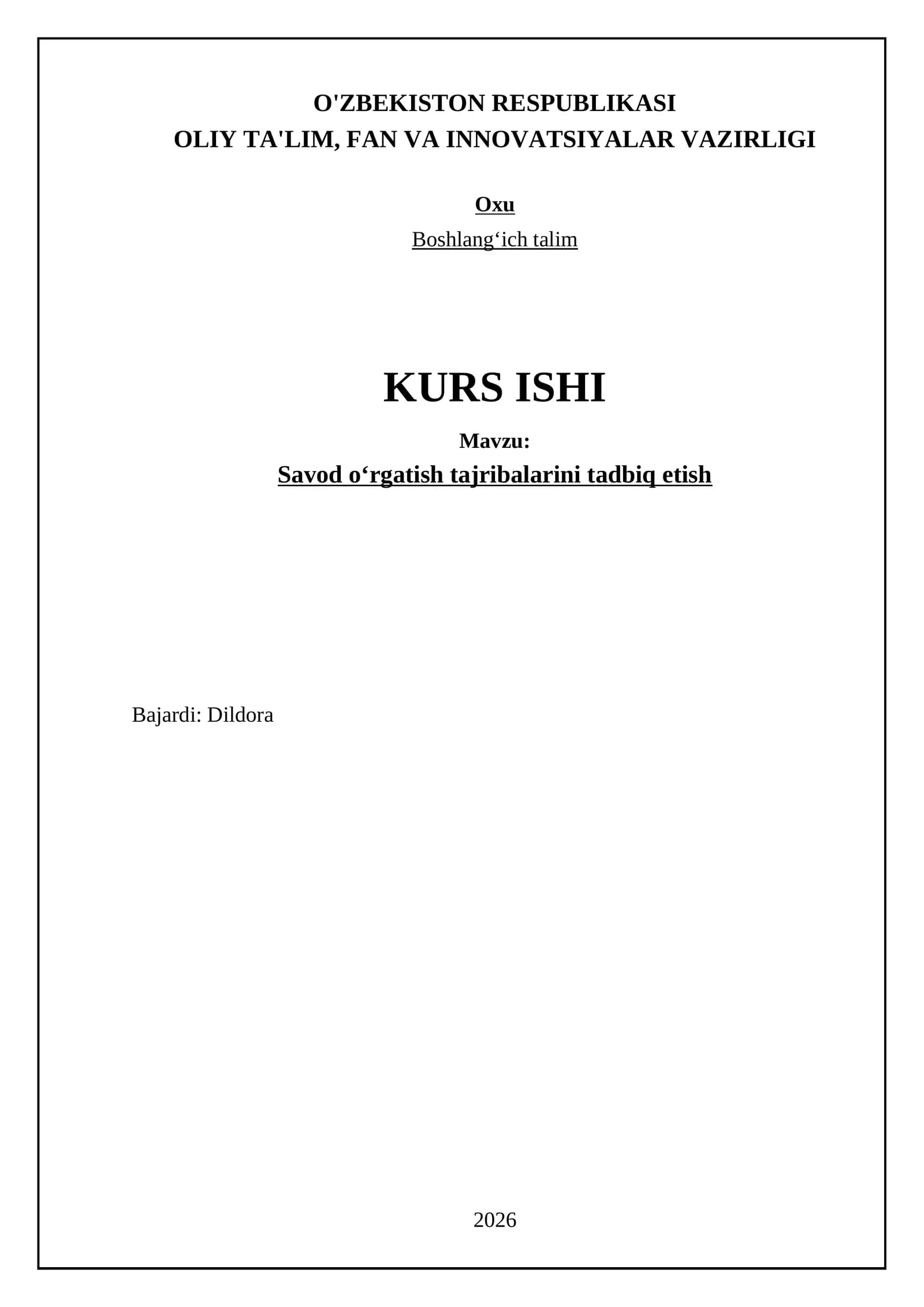 Savod oʻrgatish tajribalarini tadbiq etish