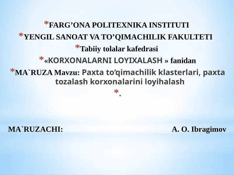 Paxtato‘qimachilik klasterlari