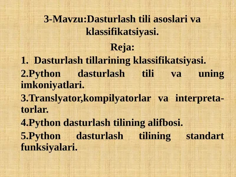 Dasturlash tili asoslari va klassifikatsiyasi