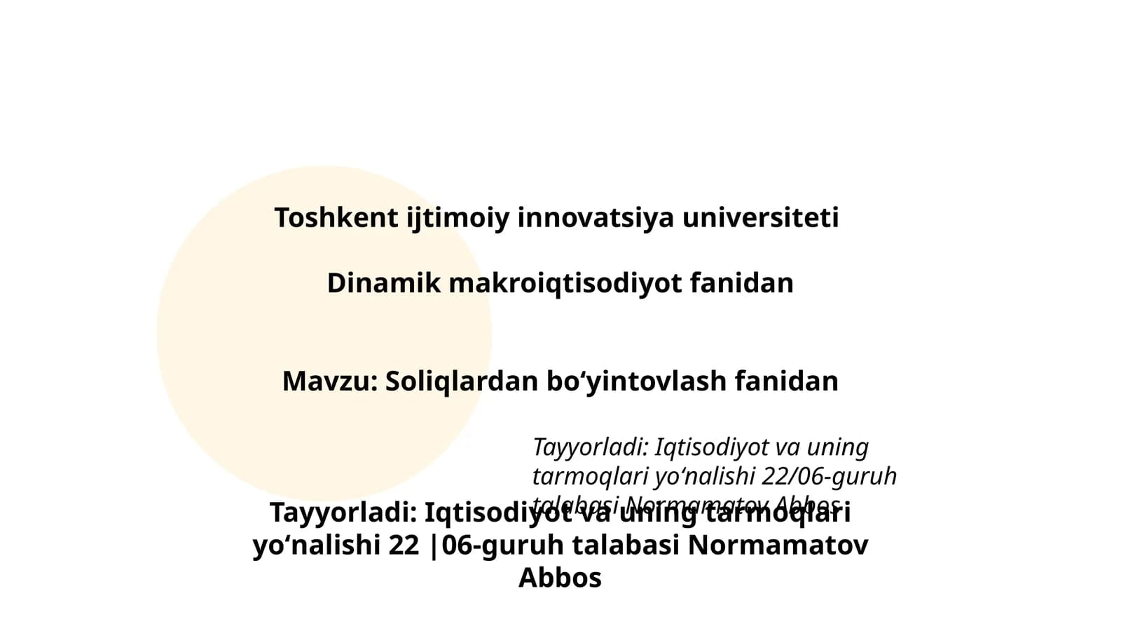 Soliqlardan boʻyintovlash fanidan