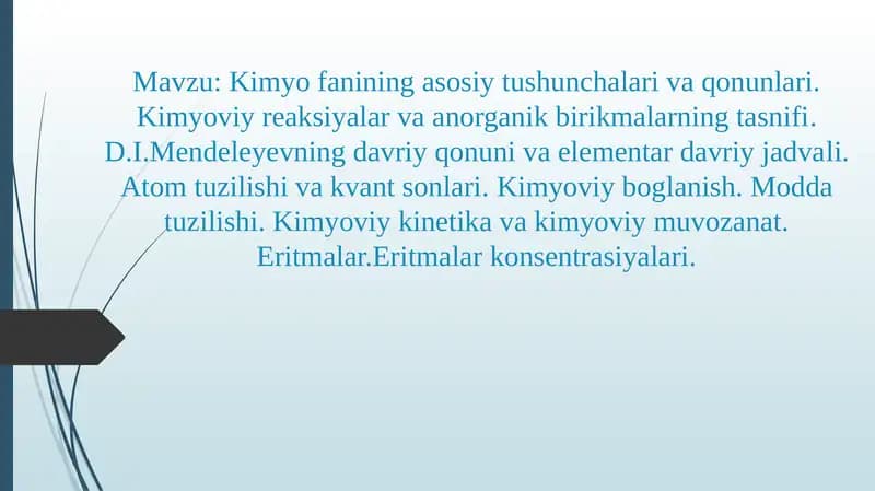 Kimyo fanining asosiy tushunchalari va qonunlari