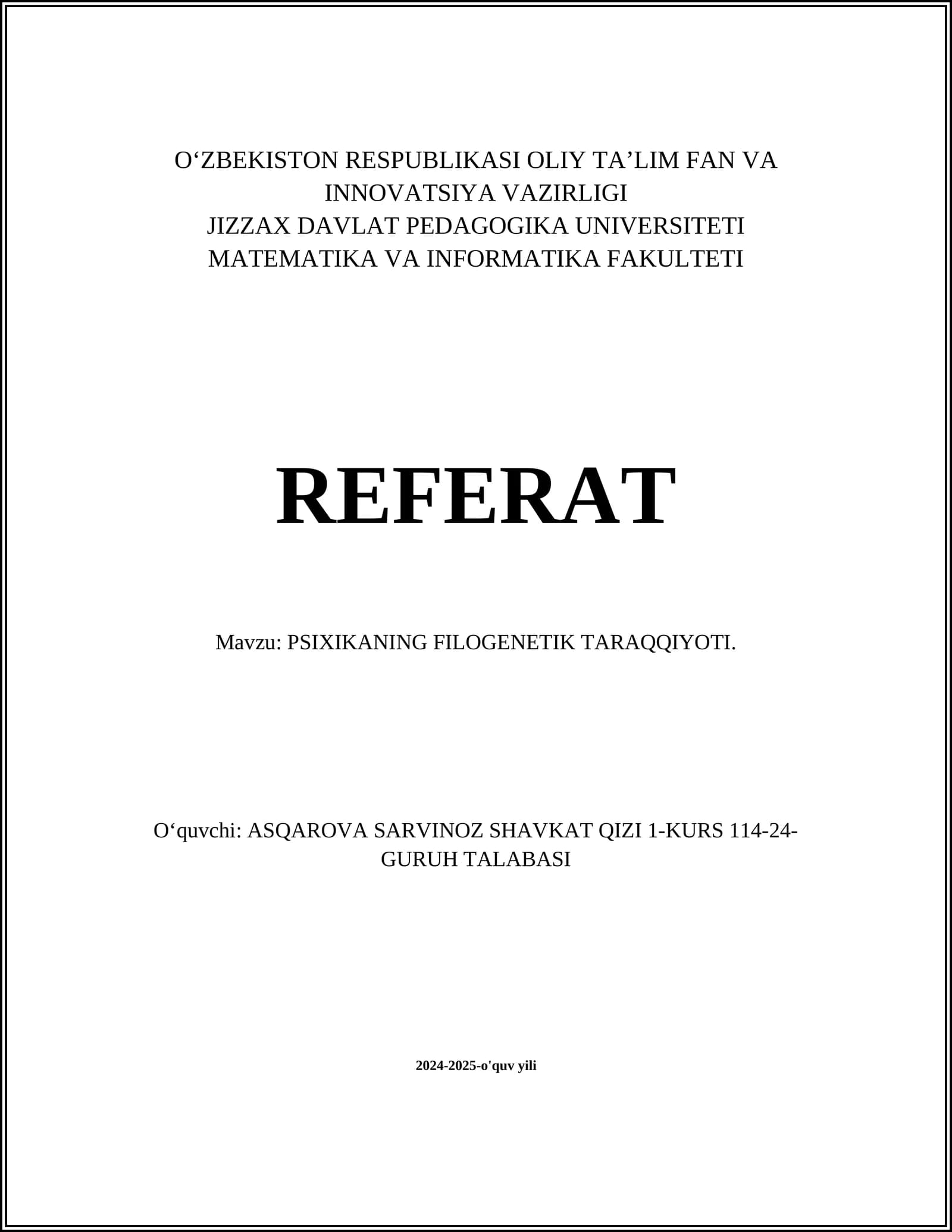 PSIXIKANING FILOGENETIK TARAQQIYOTI