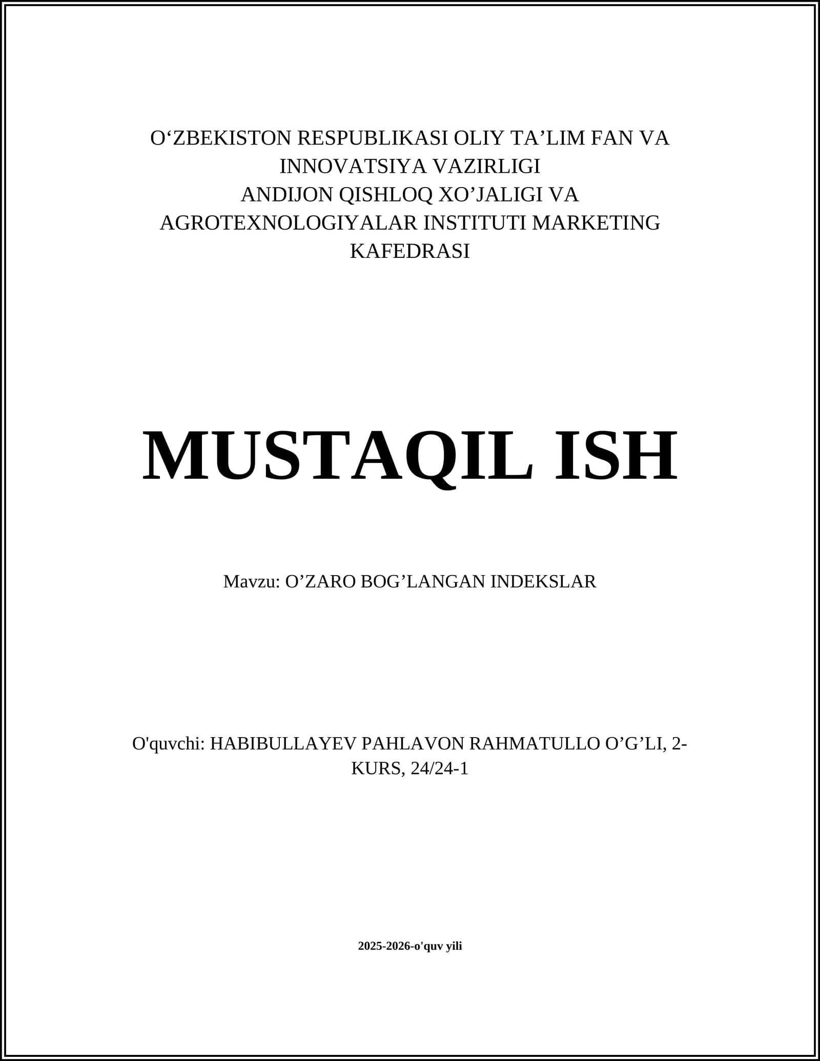 O’ZARO BOG’LANGAN INDEKSLAR