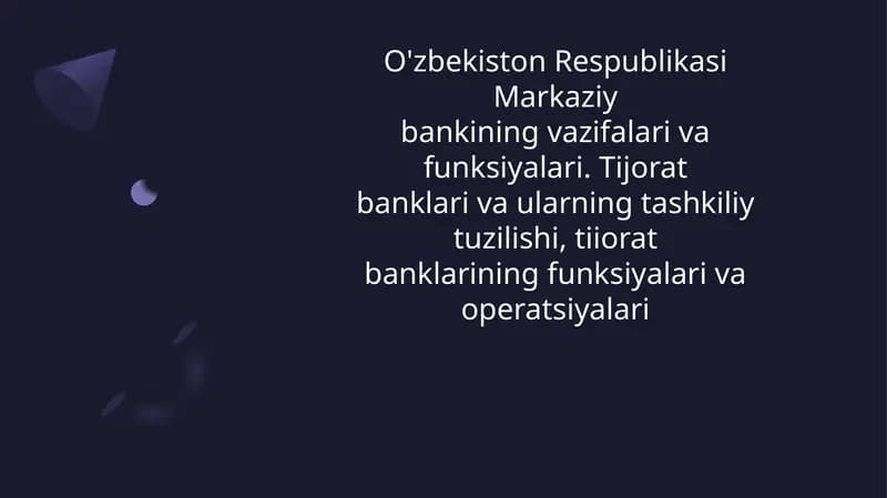 Markaziy bank faoliyati vazifalari