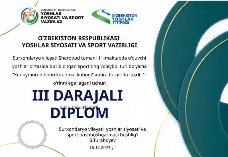 Voleybol musobaqasi uchun diplom shabloni/Sport diplom shabloni