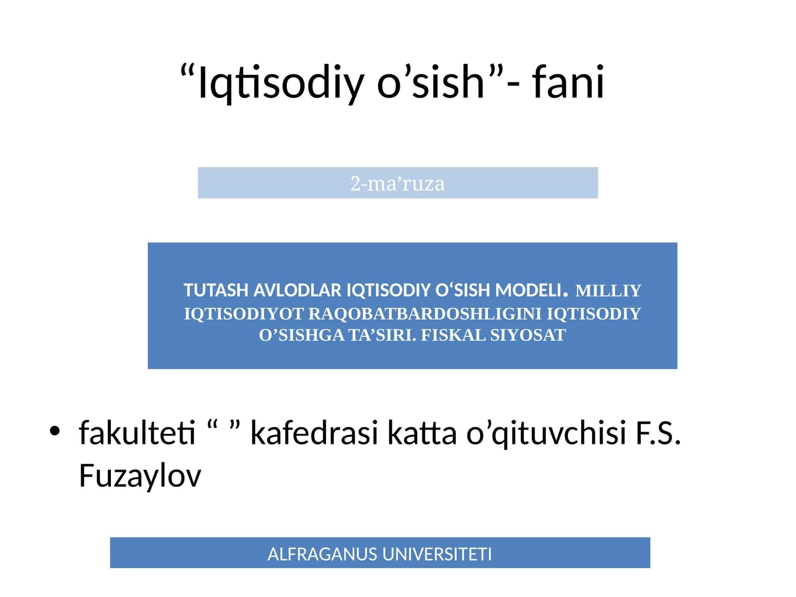 TUTASH AVLODLAR IQTISODIY O‘SISH MODELI